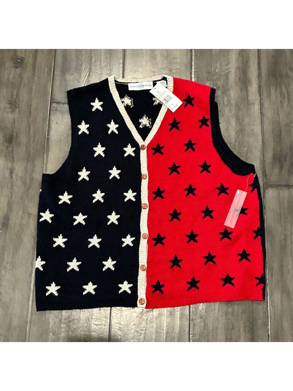 Marisa Christina Patriotic Stars V-neck Sweater Vest - Size XL